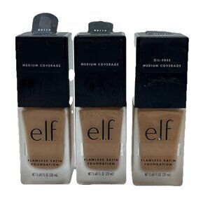 ELF Flawless Satin Foundation 300 Sand Medium Coverage .68 oz. New Lot Of 3